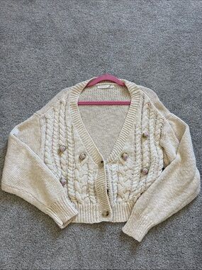 Cream Cable Knit Button-Front Sweater Cardigan